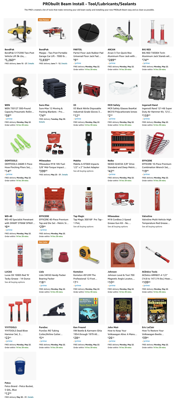 Amazon PRObuilt Beam Tool List